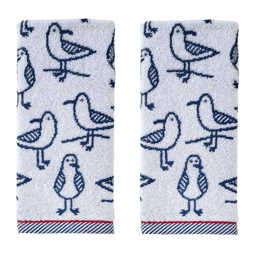 SKL Home Seagull Sam Hand Towel 2pc Set for Bath/Kitchen/Bar & Gift, White