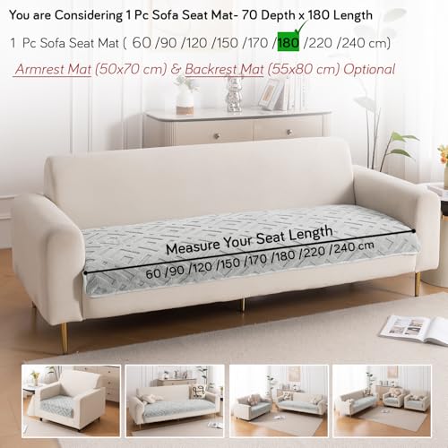Image of HOKIPO 'Velvet Maze' Premium Anti Slip Sofa Cover Mats for L Shape and 1 /2 /3 Seater Sofa. Make Your Own Sofa Cover Set, 70(D) x 180(L) cm, Light Grey (AR-5908-LGRY)