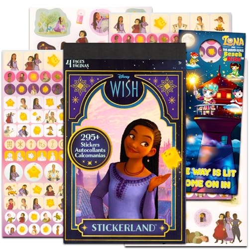 Disney Wish Sticker Book for Girls - Disney Wish Sticker Pack Bundle with 295+ Wish Stickers for Kids Ages 4-8 Plus Door Hanger | Disney Wish Party Supplies
