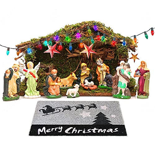 Image of Onlymat Christmas Coir Doormat With Non-Slip PVC Backing for Gateway, Entryway, Outdoor, Indoor, Patio - Durable and Large, Weatherproof, Black and Grey Printed Xmas Themed Rug, (60cm x 1.5cm x 40 cm)