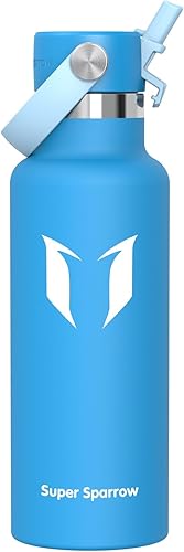 Miniatura 56 de Super Sparrow Botella de Agua Aislada - 17 Oz / 25 Oz / 34 Oz - Frasco FlipFlow de Boca Estándar - Libre de BPA, Botella a Prueba de Fugas - azul