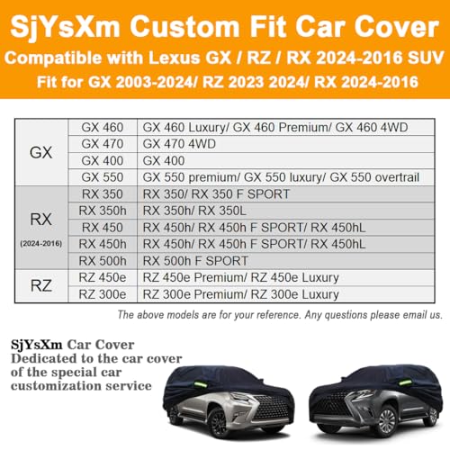 Image of Custom Car Cover Compatible with Lexus GX 2026-2003 /TX 2026-2024 /LX 1996-2026 /RX 2025-2016, All Weather Waterproof Cover with Cotton Lining for GX460 GX470 GX550, Outdoor Rain Sun Snow UV Cover