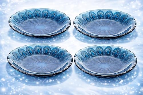 Image of MARTVIA Blue Glass Serving Plate Set of 2, 8 Inch Decorative Glass Snack & Dry Fruit Plate, Premium Designer Dessert Dish for Sweets, Fruits, Chocolates & Dining Table Serving