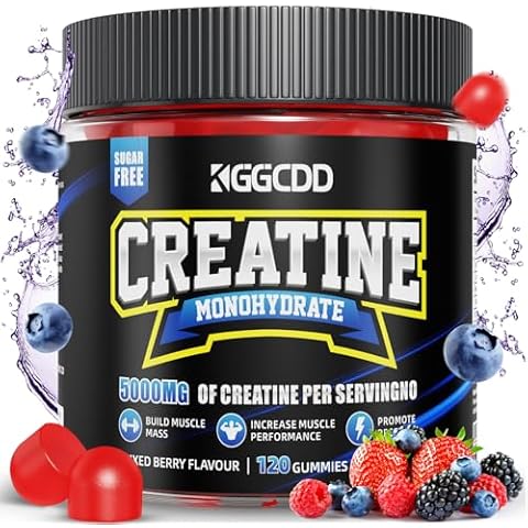 KGGCDD Creatine Monohydrate Gummies Sugar Free, 5g of Creatine Monohydrate per Serving for Muscle Maximum Strength, Energy Focus Endurance, creatine Supplements for Women Men 120Count Mixed Berry Cover