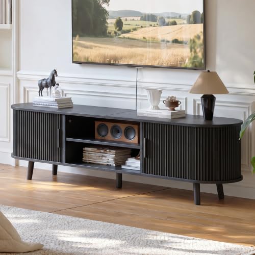 ChooChoo 62.8" Mid Century Modern TV Stand with Fluted Sliding Doors