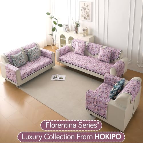 Image of HOKIPO 'Florentina Series' 1 PC Backrest Mat for Sofa Cover | Premium Multi-Needle Quilted Holland Velvet Mat with Anti Slip Backing, Peony Lavender (IN-877-V6*S)