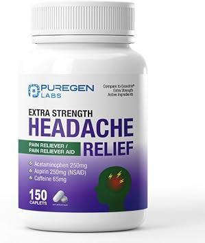 Puregen Labs Extra Strength Headache Caplets, 150 Count
