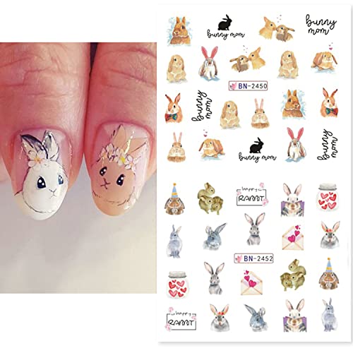 Easter Nail Art Stickers Decals Bunny Nail Decoration Water Transfer Lovely Rabbits Carrots Flowers Designs Nail Supplies For Women Girls Diy Easter Day Funny Cartoon Charms Manicure Tips 12 Sheets #TOP2