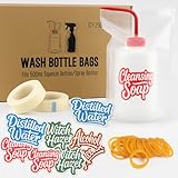 Tattoo Bottle Bags–250PCS Wash Bottle Bags for 17oz/500ml Squeeze & Spray Bottles, with 8 Bottle Stickers, 2 Paper Tapes, 100 Rubber Bands–Professional Tattoo Supplies Accessories Kit (Clear)
