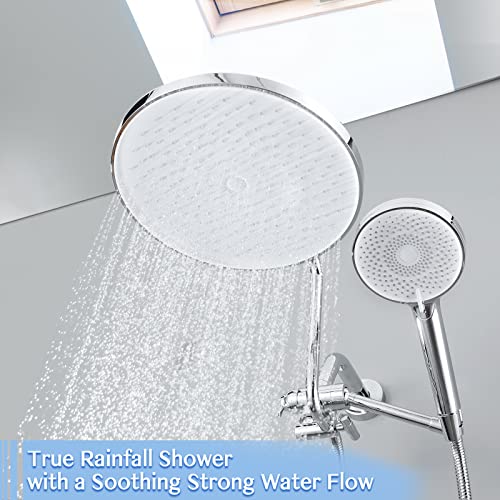 10'' Rain Shower Head With Handheld Combo, Ydmeet Upgraded Rainfall Shower Head With Extension Arm Adjustable, High Pressure Handheld Sprayer, Extra Brass Shower Holder, Luxury Polished Chrome Metal #TOP1