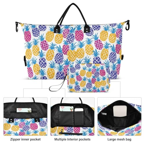 Funny Pineapple Fruit Colored Travel Duffle Bag Gym Bag Weekender Bags with Toiletry Bag Travel Trip Tote Bag2