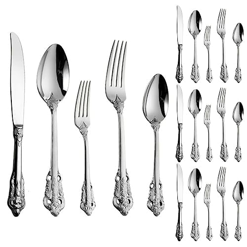 Ménagère vintage dorée de luxe en acier gaufré pour 4 personnes
