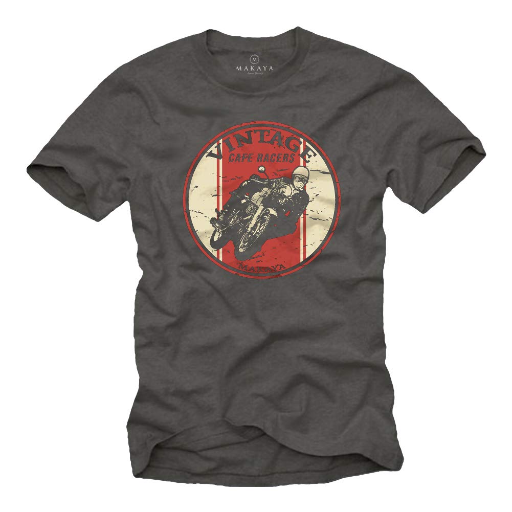 MAKAYA Motorcycle Accessories - Cafe Racer T-Shirt for Men - Motorbike Gifts Grey M