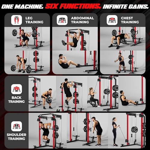 Image of JELENS C21 Power Cage, 2000LBS Multi-Function Power Rack with Independent Dual Pulley System, All-in-One Squat Rack for Cable Crossover, Home Gym Workout Machine