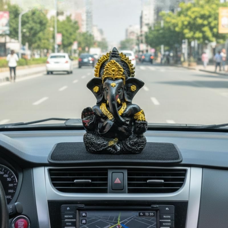 Image of VAMA Ganesh Idol for Car Dashboard Siddh at Chintamani Ganesha Temple, Ujjain | Lord Ganesha Idol for Car | Ganesh Murti | Ganpati Idol for Home Decor, Office Desk, Mandir and Gift 3.5 Inches (Yellow)