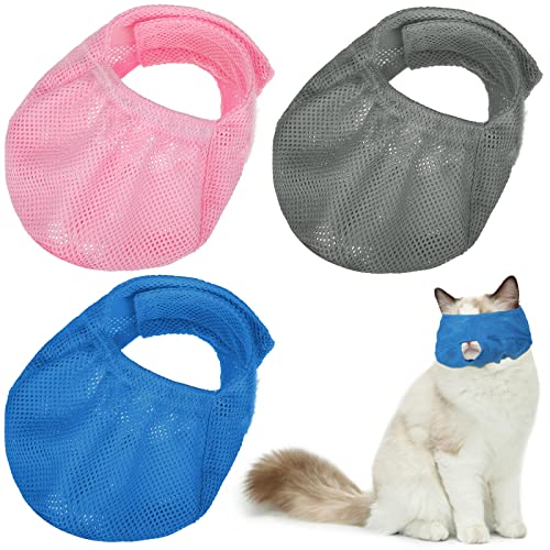 Image of 3 Pcs Cat Muzzles for Grooming, Large Breathable Mesh Cat Muzzles