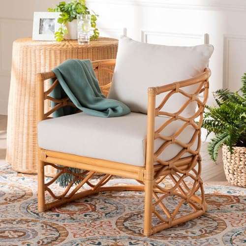 Bali & pari Acelynn Bohemian Light Honey Rattan Arm Chair - Image 2