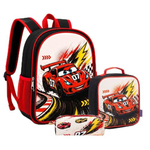 Kit Mochila Escolar Infantil Masculina com Lancheira e Estojo, Tema Carro, para Crianças