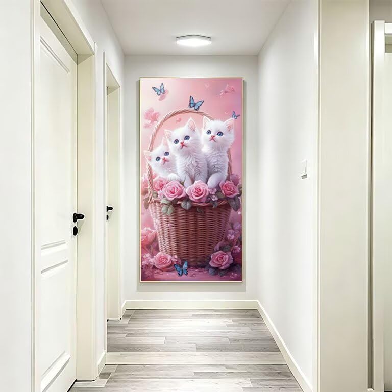 Diamond painting chat et panier de fleurs broderie diamant full drill 30x60cm