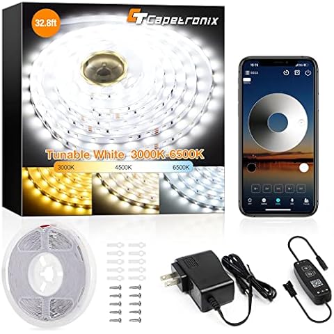 CT CAPETRONIX Tunable White LED Strip Light, 3000K-6500K LED Strip Light, High Brightness LED Tape Light with Adapter Strong Adhesive for Bedroom,Living Room,Closet (32.8Feet Dimmable) Cover