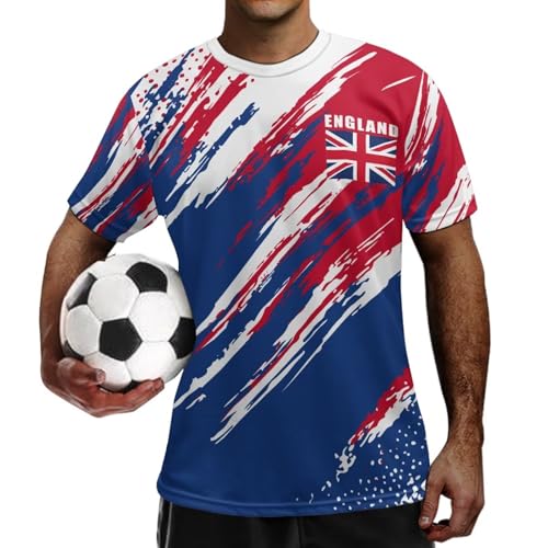 Wiryuouvt Flag England Soccer Jersey Men Lightweight England World Cup Shirt Women Moisture Wicking Athletic Short Sleeve Training Shirt Men's Breathable Comfy Training Jerseys for Sports