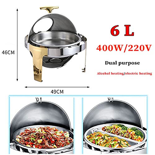 DBMGB Rund Chafing Dish Speisewärmer mit Rolldeckel, Elektrisch Warmhaltebehälter Essen, Edelstahl Buffetwärmer - Strom… – Bild 3