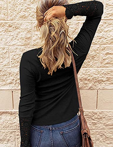 Kancystore Women's Long Sleeve Tops Lace V Neck Button Down Henley Shirts Blouses3