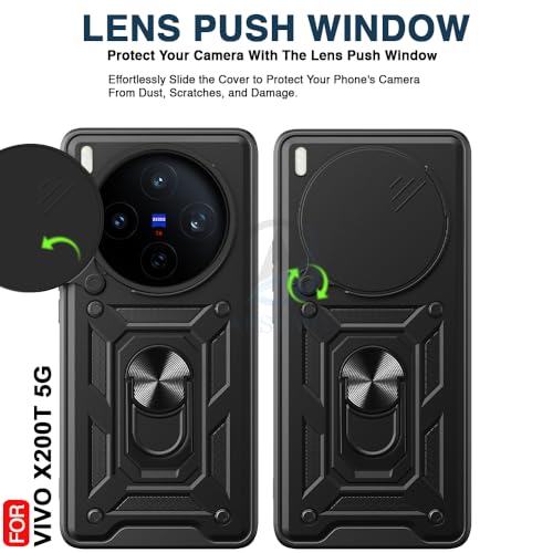 Image of AESTMO Tough Armor VIvo X200T 5G Bumper Back Case Cover | Ring Holder & Sliding Camera Shield Cover | 360 Degree Protection Back Case Cover for VIvo X200T 5G (Black)