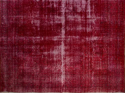 8.4X12.8 Ft One Of A Kind Distressed Handmade Mid-Century Turkish Area Rug Over-Dyed In Red, Ideal For Contemporary Interiors. K387 #TOP4