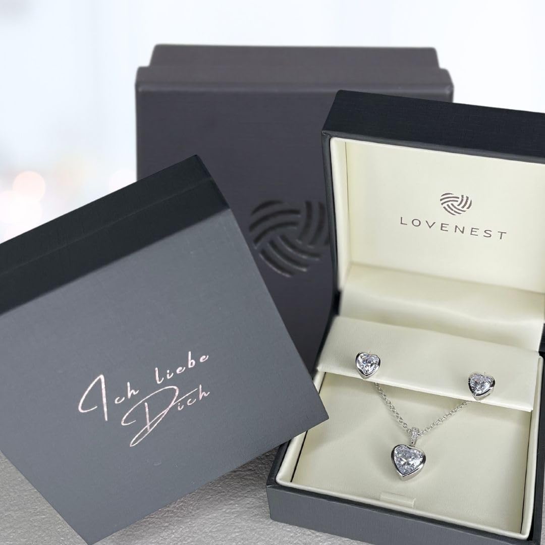 LOVENEST Schmuck Set Damen Silber 925/Rosegold/Gold ZIRKONIA | Herz Schmuckset 3tlg. zum Weihnachten Geburtstag Hochzeitstag | Kette und Ohrringe Set | hochwertiges Geschenk Frau Ehefrau Freundin