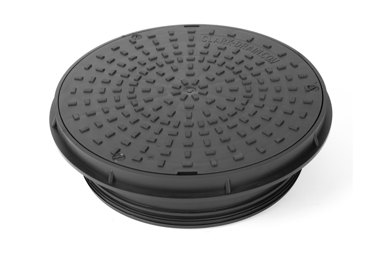 Aston Building Supplies Ltd Black Clark-Drain 320Mm Manhole Inspection Chamber, Underground Drainage Manhole, 5-Intel Base (Round Cover With Frame)