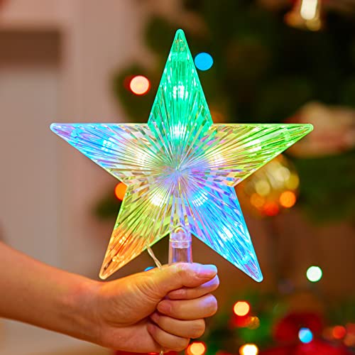 8.5” Multicolored Led Christmas Star Tree Topper Battery Operated Acrylic Transparent Star Treetop Built In 10 Led String Lights 3D Star Treetop For Holiday Party Christmas Tree Decorations #TOP5