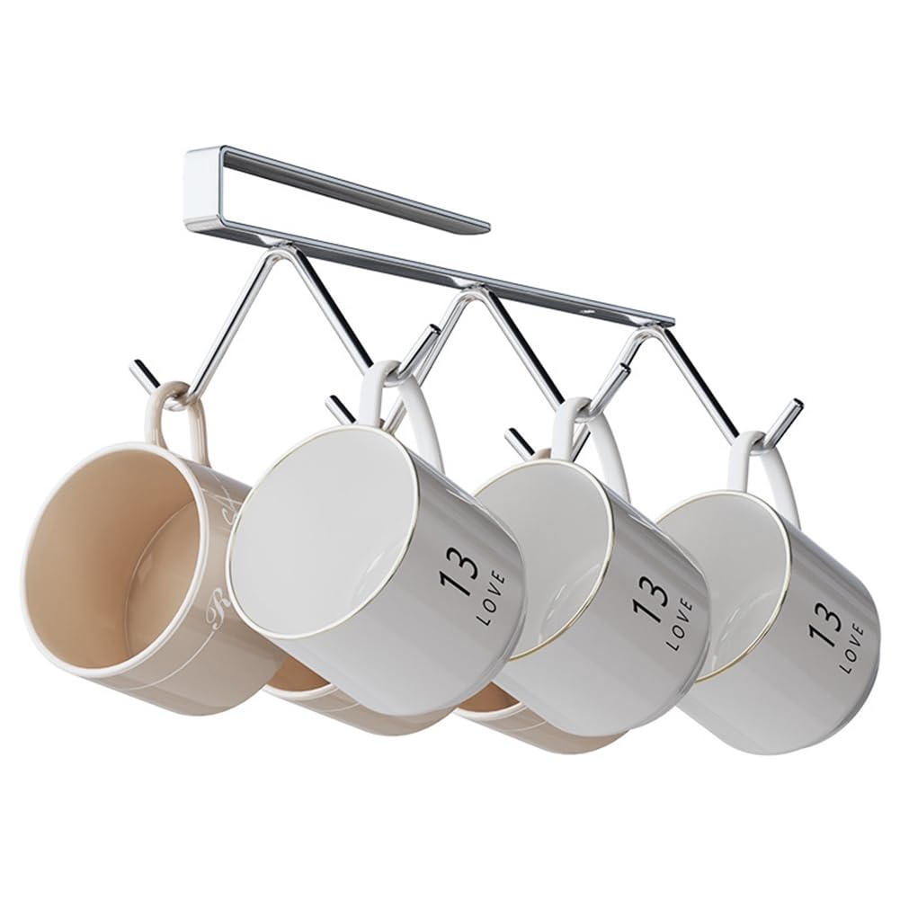 Vjsujehgy For Kitchen Organization Stainless Steel Under Cabinet Mug Holder Rack with Self-Adhesive Bracket