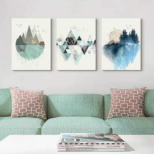 DZRWUBHS Geometry Mountain Wall Painting Canvas Art for Living Room & Bedroom - Modern Abstract Pictures, 20x28 in