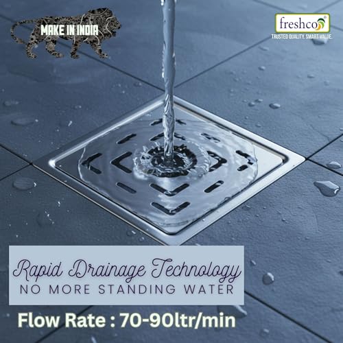 Image of Freshco 5x5 SS 304 Floor Drain Jali - Maze Design (with Hole) - for Washing Machine Pipe - Heavy Duty 1.5mm - Frame & Grating Only(No Trap)