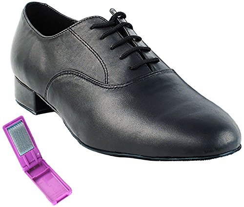 Very Fine Dance Shoes - Mens Standard, Smooth Ballroom Dance Shoes - 919101W - 1-inch Heel and Foldable Brush Bundle - Black Leather - 6.5