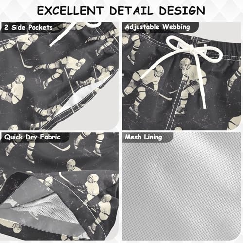 Pigsaly Boys Swim Trunks Grey Hockey Player Black Boys Board Shorts Swimsuit Swimwear Summer Bathing Suit 3T3
