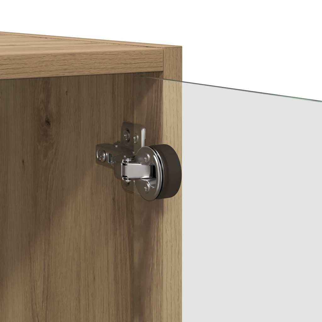 vidaXL Wandschränke 2 pcs Artisan-Eiche 68 x 37 x 35 cm Holzwerkstoff, Wohzimmer-Schrank, rechteckiger Wandregal, modernes Glastürteil, robuster Holz-Organizer