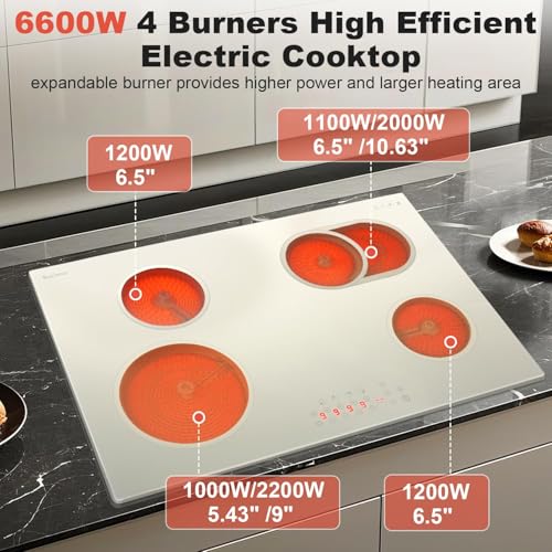 Image of Karinear 30 Inch Electric Cooktop, Beige-gray Glass Cermaic Radiant Stove