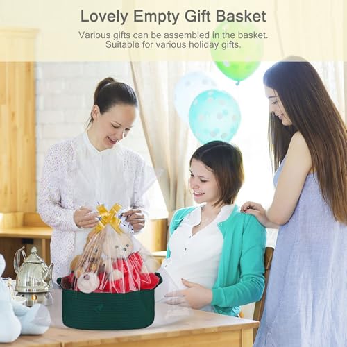 Image of Small Empty Gift Basket with Bag & Ribbons, Dark Green