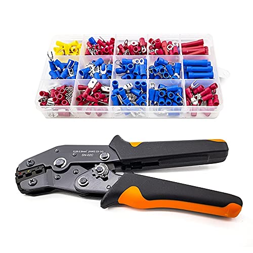 Terminales De Cobre,Terminales De Alambre Surtido de terminales de pala Conector de cable aislado Alambre eléctrico Crimp Butt Anillo de horquilla Conjunto de anillos Lugs Rolled Crimping Tool Kit (C