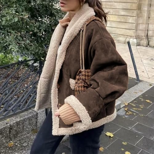 Winter Casual Faux Suede Leather Jacket,Womens Fashion Lapel Button Fleece Lined Thicked Aviator Cropped Overcoat with Pocket3