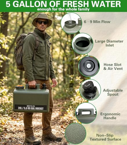Ducha portátil para camping Beviliu Shower Max, tanque de 5 galones grado alimenticio, bomba recargable, impermeable IPX8, ligero y extra grande para camping, playa, RV y mascotas miniatura 4