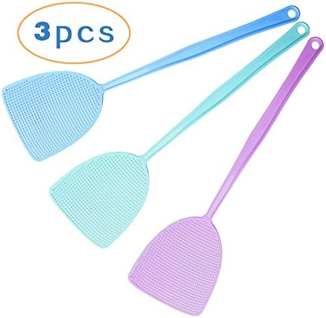 Fly Swatter Pest Control - More Thicker Durable Long Plastic Handle ( 18 inch ) - Assorted Colors (3-Piece Set)