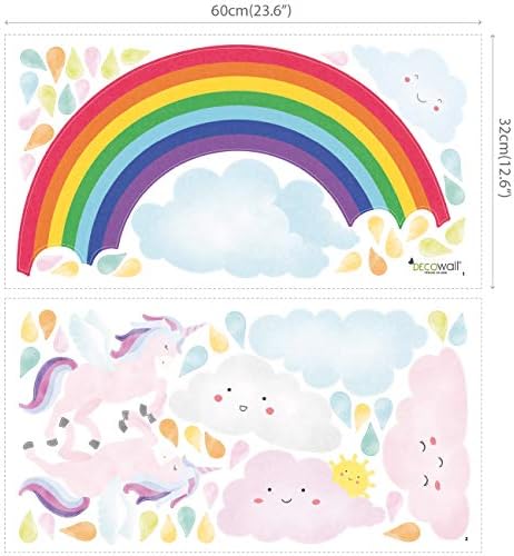 DECOWALL DA-2008 Rainbow and Unicorn Kids Wall Stickers Decals Peel and Stick Removable for Nursery Bedroom Living Room Art murals Decorations