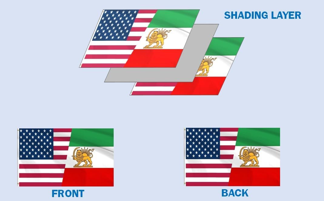 Double Sided 3ply Old Iran American Flag Premium Polyester Outdoor Flag - 4X6 Ft, Iranian America National Friendship Flags, Vivid Color, UV Resistant, Strong Double Stitched with Brass Grommets for Home & Garden (Friend A, 4X6 3ply)