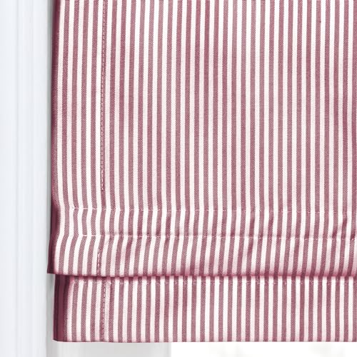 Image of TWOPAGES No Drill Cordless Farmhouse Ticking Stripe Roman Shades Roman Blinds for Windows, Custom Made Light Filtering Blackout Blinds Shades for French Door, Red Pinstripe, 1 Piece