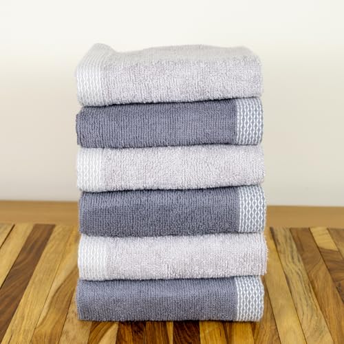 Image of RANGOLI 100% Bamboo Face Towel Set of 6, 500 GSM, Quick Dry Towels for Face, Gym, Travel, Ultra Soft Highly Absorbent, 30Cm X 30Cm, Grey & Dark Grey