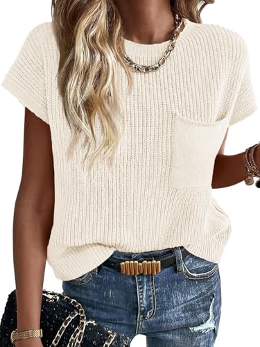 Image of Imily Bela Summer Fall Short Sleeve Sweater for Women | 2026 Crew Neck Ribbed Knit Vests Trendy Pullover Tops,Sweater Tank Tops,Sweater Vest