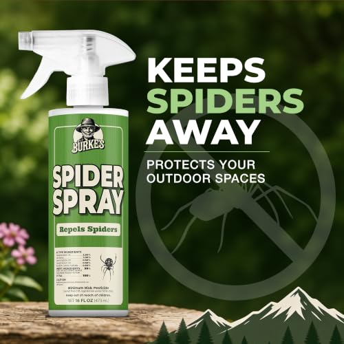 Image of Burke's Spider Spray (16oz) | Deters Spiders Around Homes, Indoor & Outdoor Use, Pet Friendly Formula, Home Perimeter Spray, Made in USA